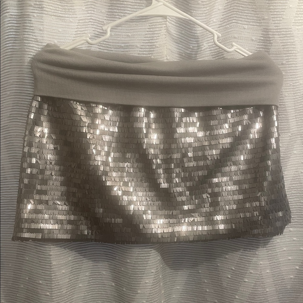 Bebe Silver Sequin Mini Skirt